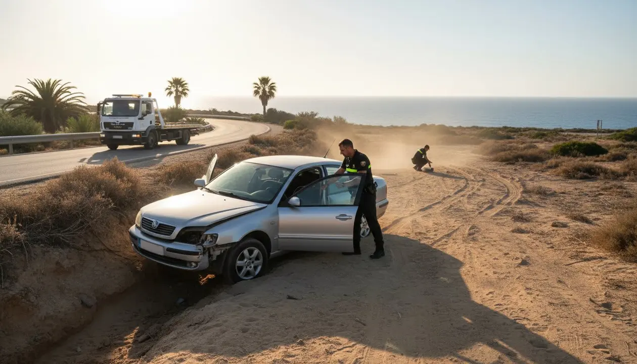 Guardia Civil investiga en Zahora un accidente y una falsa denuncia por robo de coche en Barbate &mdash; Imagen generada por IA