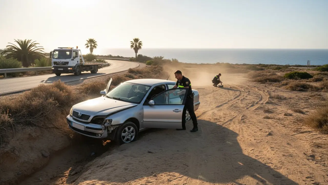 Guardia Civil investiga en Zahora un accidente y una falsa denuncia por robo de coche en Barbate &mdash; Imagen generada por IA