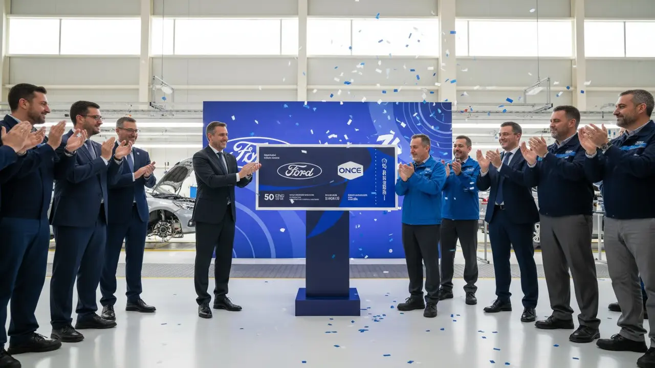 Cup&oacute;n conmemorativo de Ford y la ONCE por los 50 a&ntilde;os de Almussafes &mdash; Imagen generada por IA